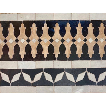 Mosaic House Moroccan tile Ank Diamond 6-1-14 Black White Natural, Unglazed, Terracotta  zellige, mosaic, zellij, border, glaze 